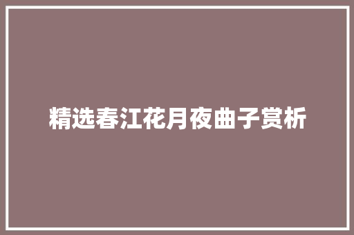 精选春江花月夜曲子赏析 报告写作